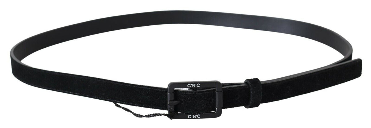 Costume National Black Leather Velvet Square Buckle Waist Costume National