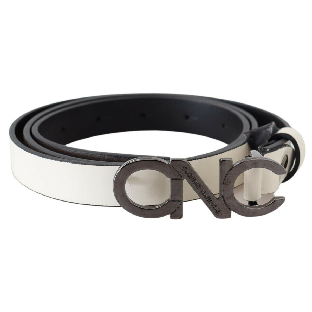Costume National Belt Mettalic Gray Leather Logo Belt