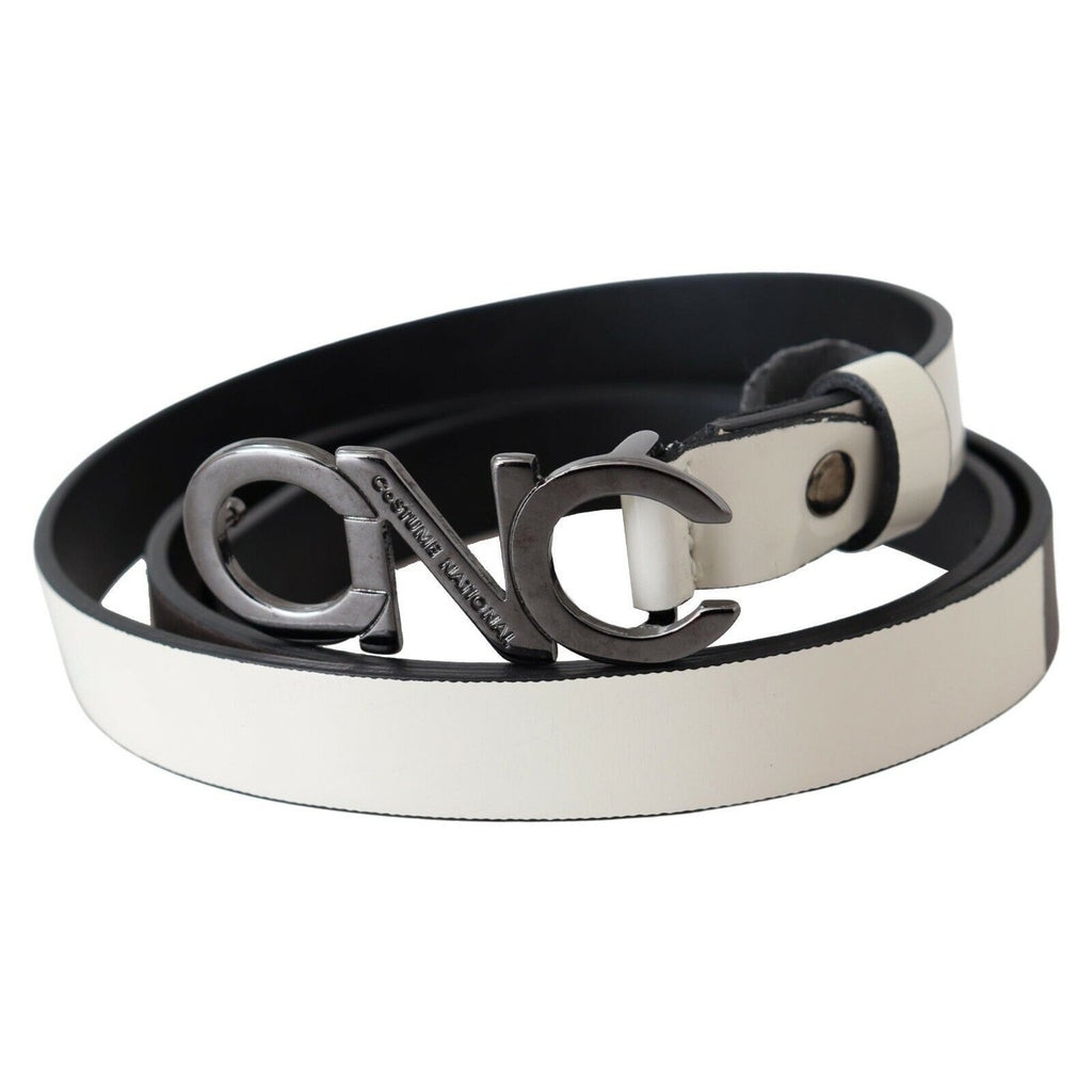 Costume National Belt Mettalic Gray Leather Logo Belt