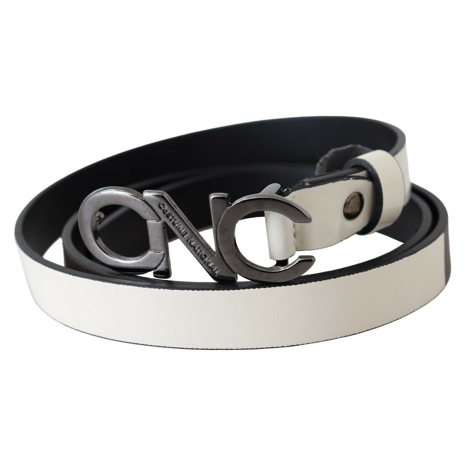 Costume National Belt Mettalic Gray Leather Logo Belt