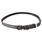 Costume National Belt Mettalic Gray Leather Logo Belt