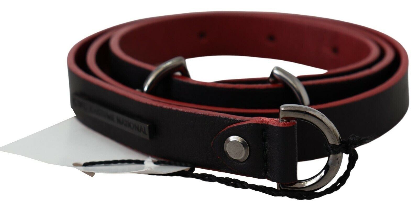 Costume National Black Red Skinny Leather Logo Belt Costume National