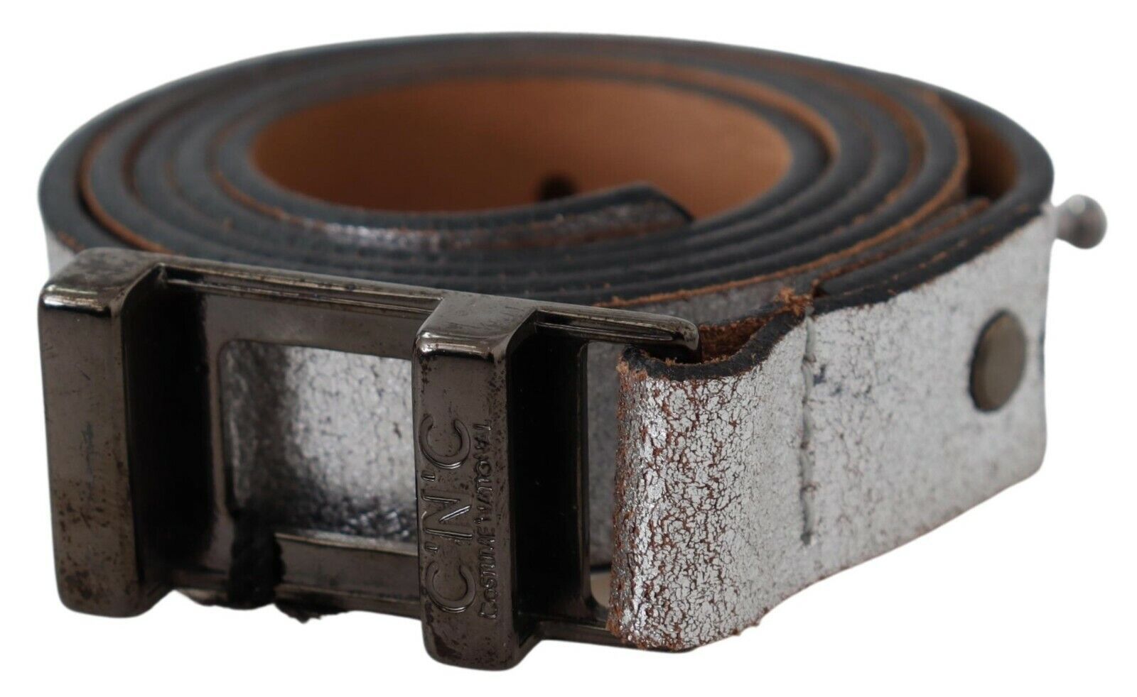 Costume National Brown Metallic Silver Leather Belt Costume National
