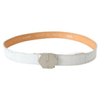 GF Ferre White Leather Hexagon Logo Buckle Waist Belt