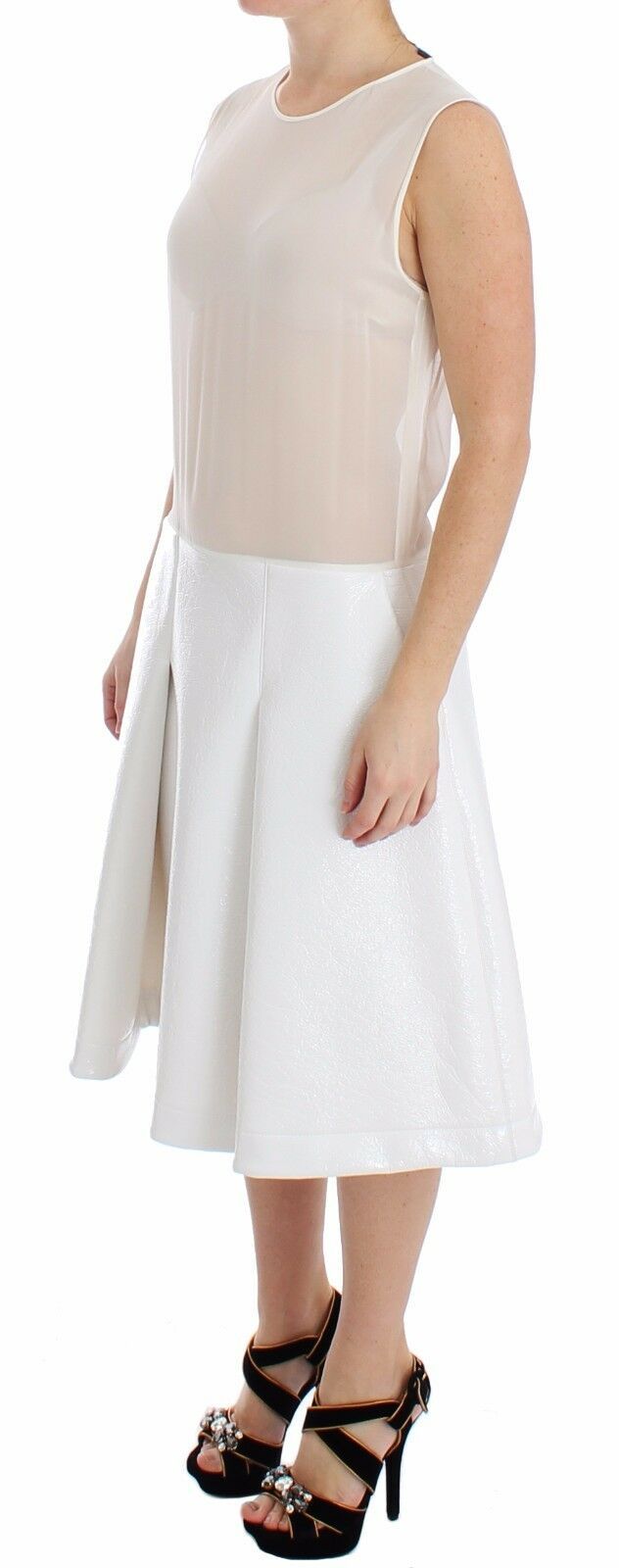 Koonhor White Pleated Bottom Tank Sheath Transparent Dress Koonhor