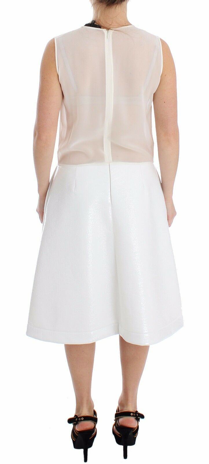 Koonhor White Pleated Bottom Tank Sheath Transparent Dress Koonhor