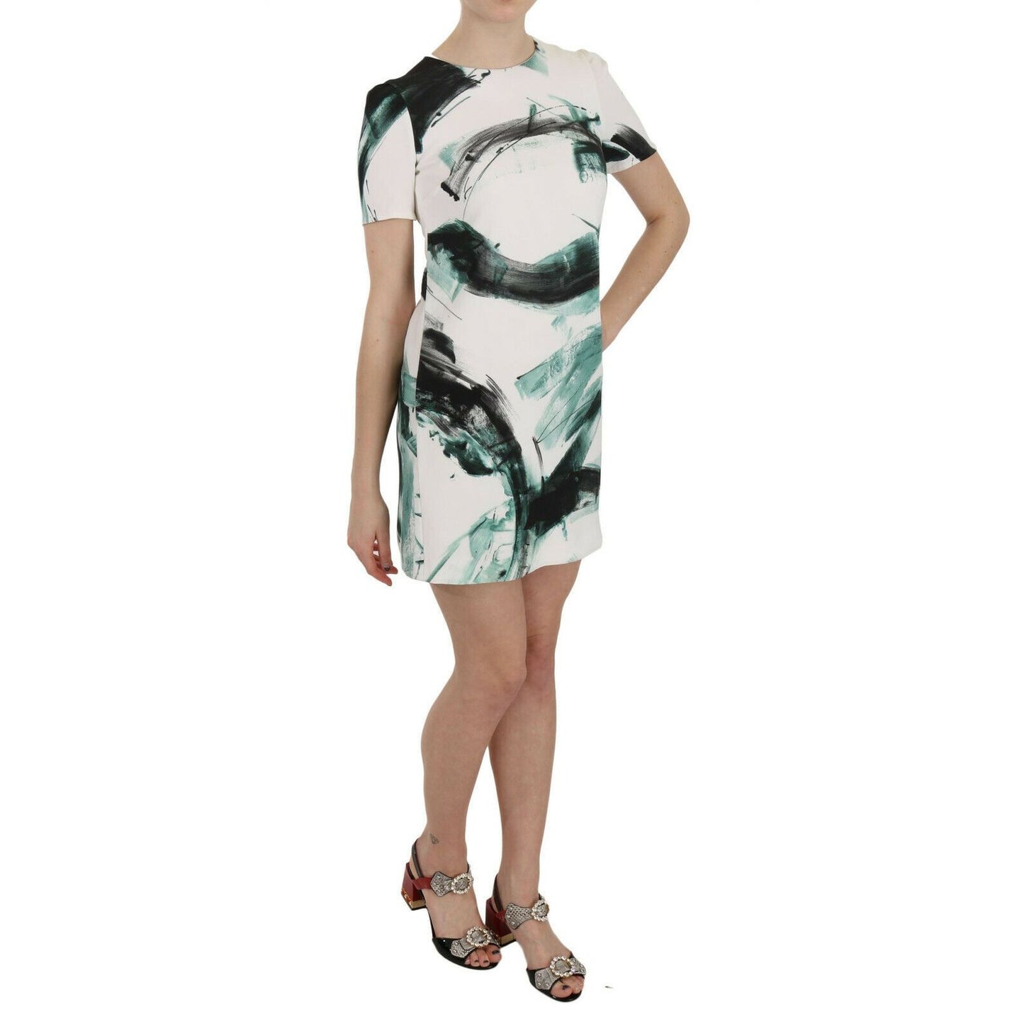 Dolce & Gabbana White Black Blue Shift Short Mini Dress