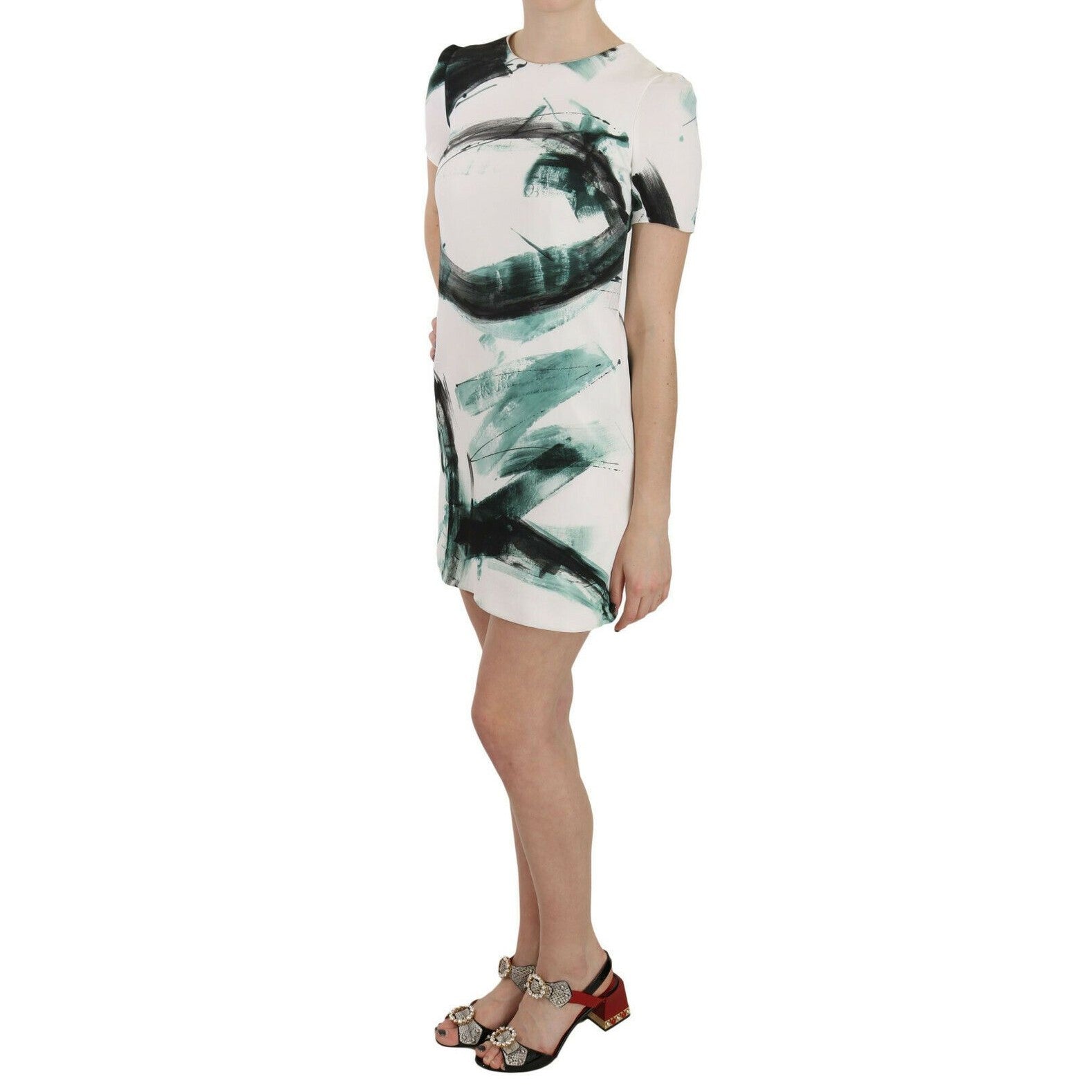 Dolce & Gabbana White Black Blue Shift Short Mini Dress