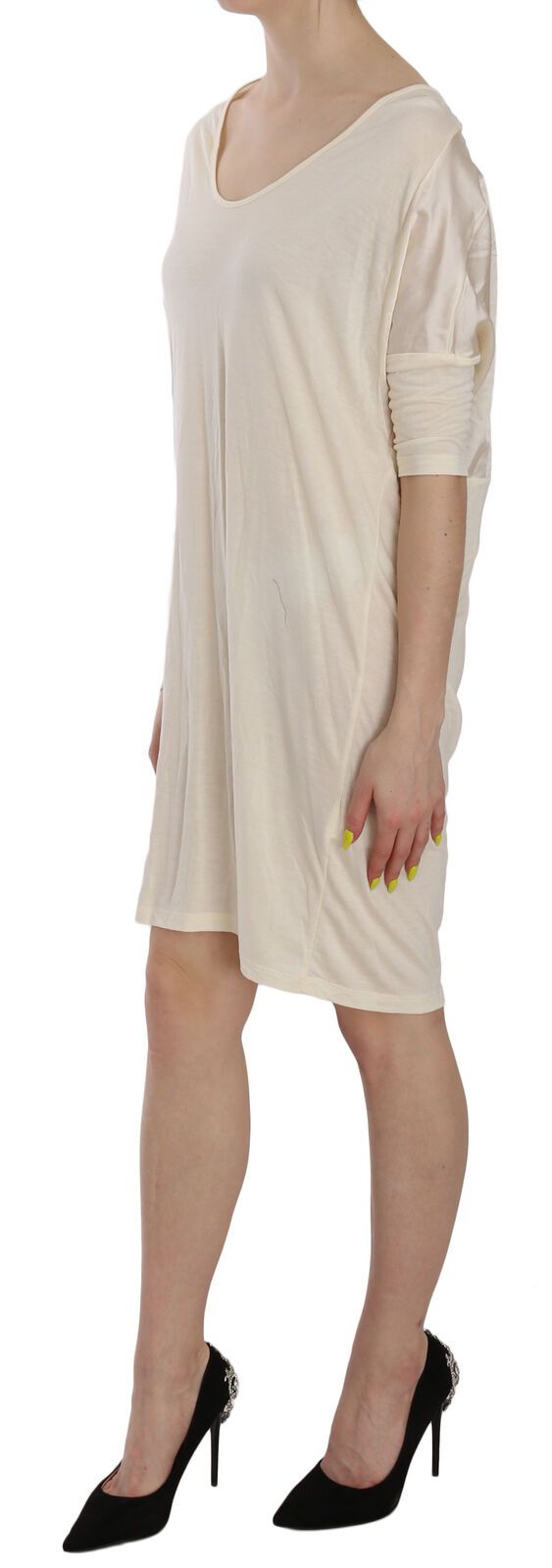 Costume National Cream Round Neck Knee Length Dress Costume National