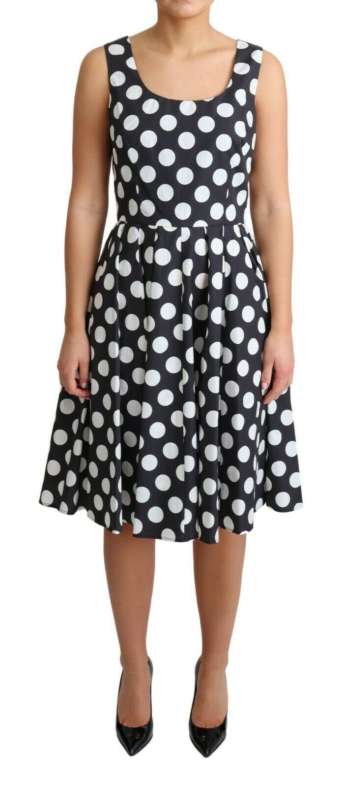 Dolce & Gabbana Black Polka Dotted Cotton A-Line Dress Dolce & Gabbana