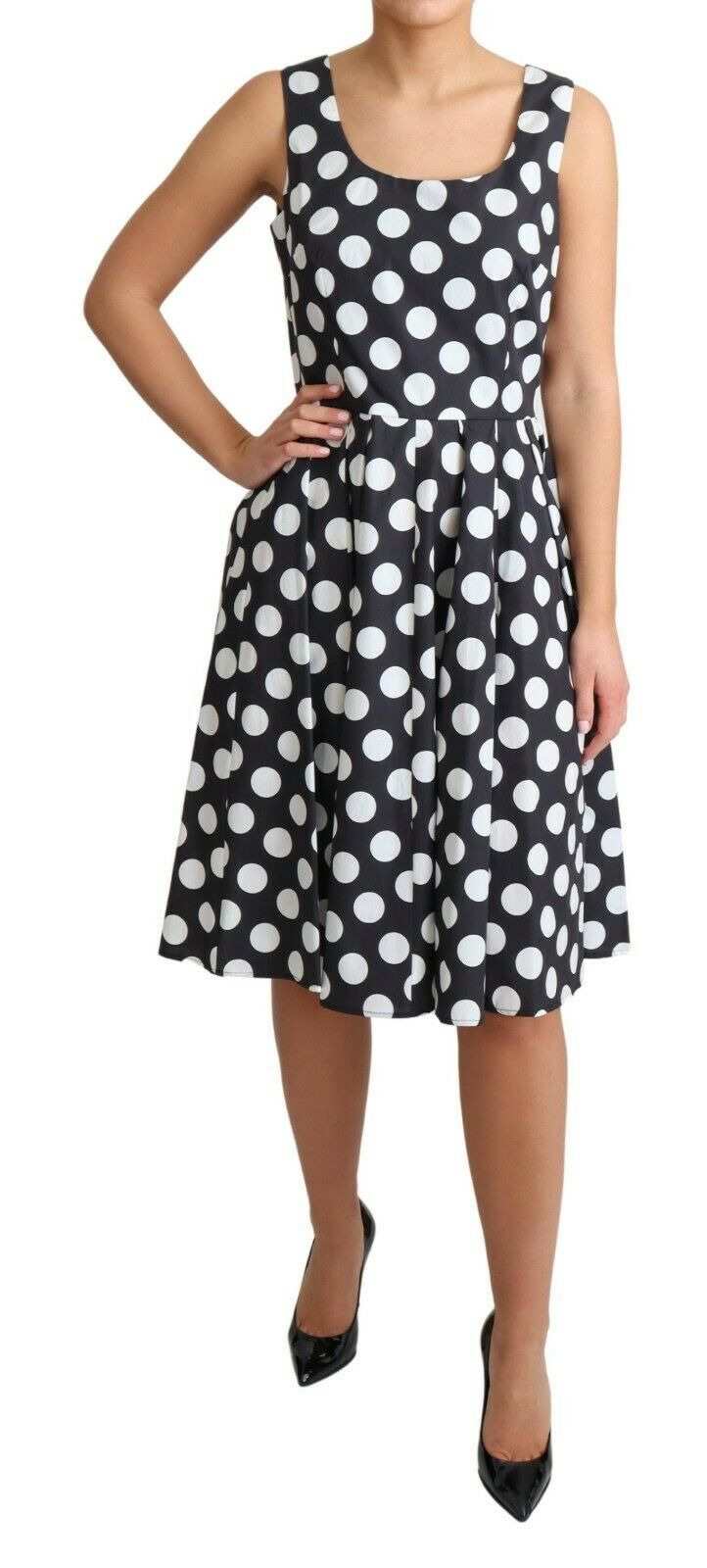 Dolce & Gabbana Black Polka Dotted Cotton A-Line Dress Dolce & Gabbana