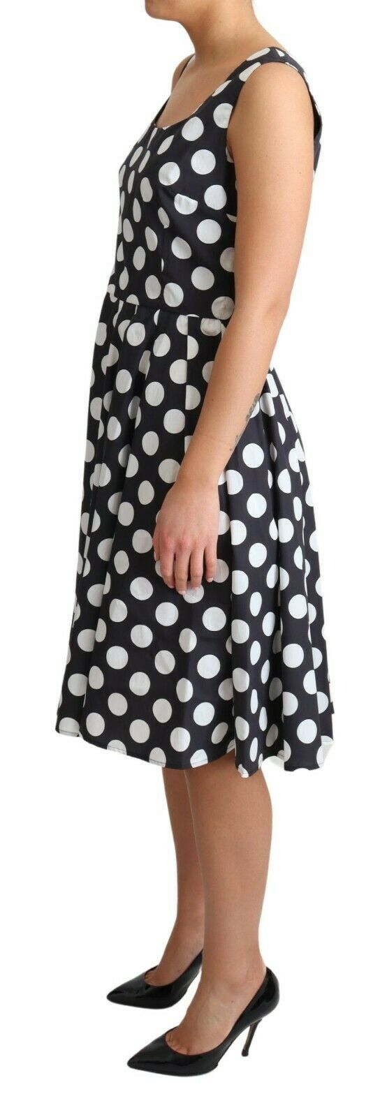 Dolce & Gabbana Black Polka Dotted Cotton A-Line Dress Dolce & Gabbana