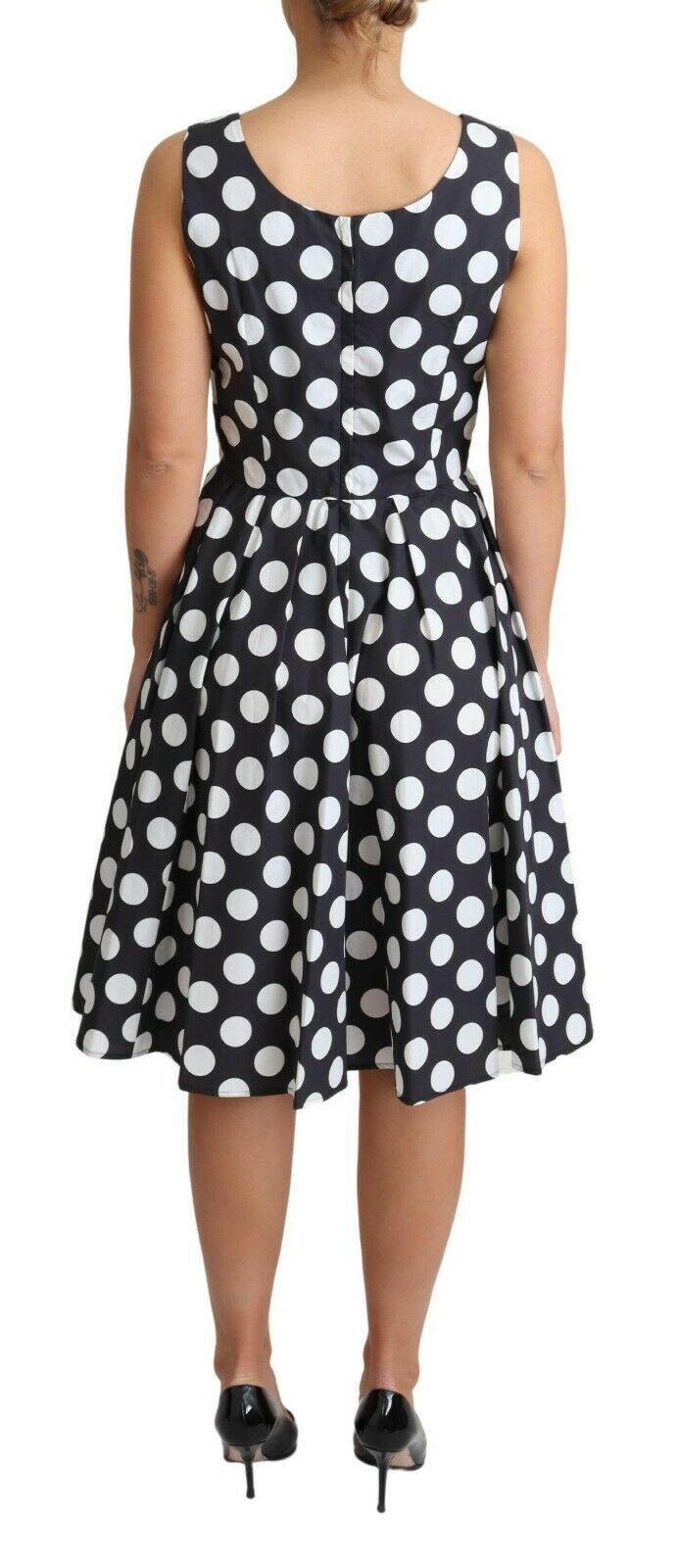 Dolce & Gabbana Black Polka Dotted Cotton A-Line Dress Dolce & Gabbana