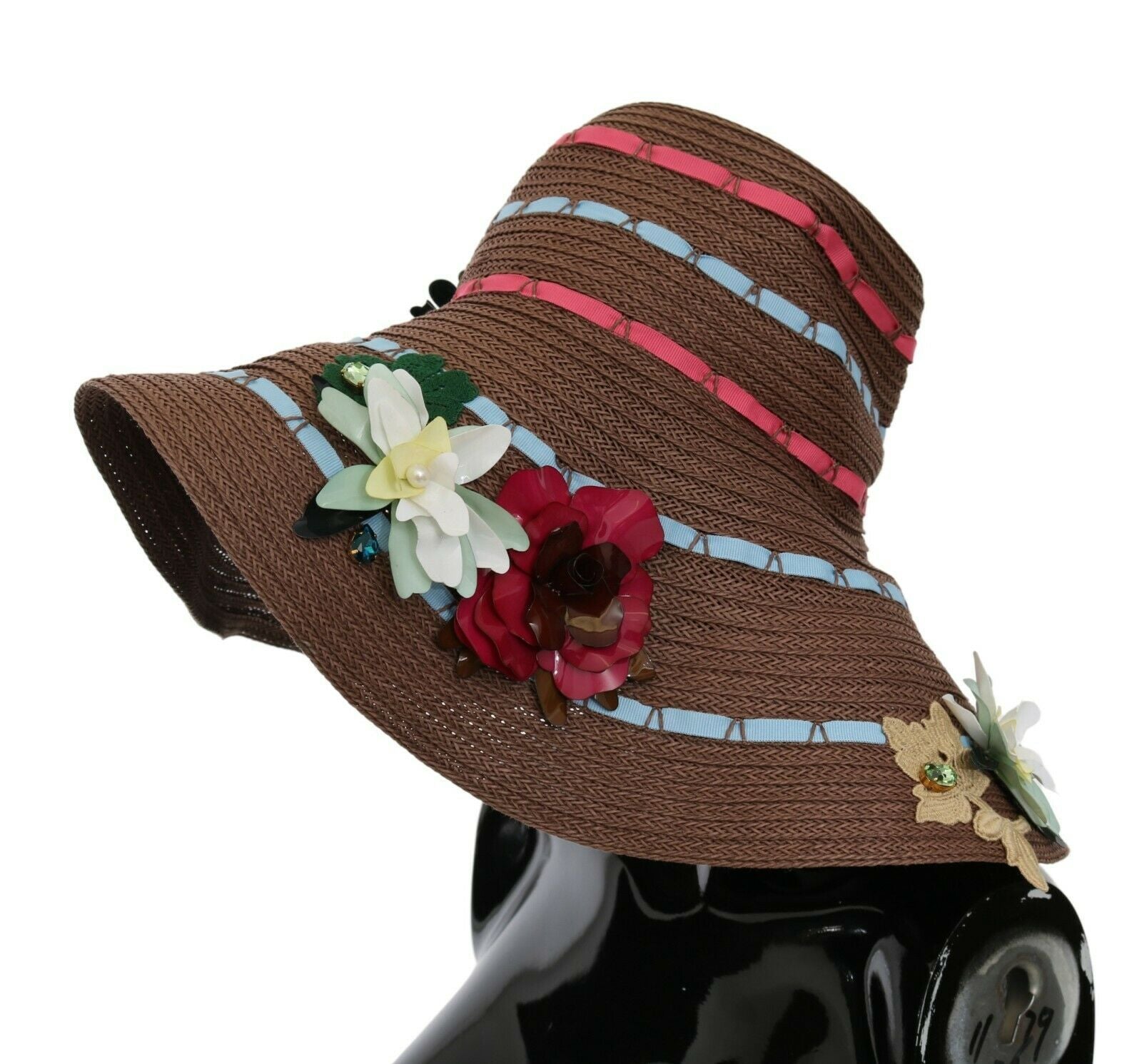 Dolce & Gabbana Brown Knitted Straw Floral Hat Dolce & Gabbana