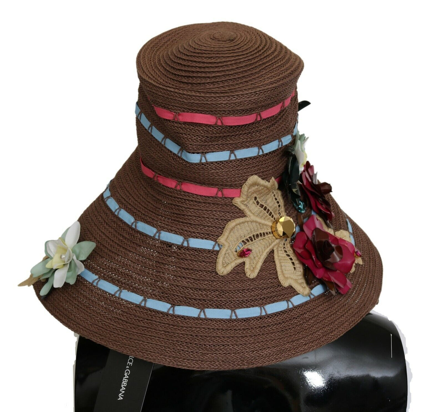 Dolce & Gabbana Brown Knitted Straw Floral Hat Dolce & Gabbana