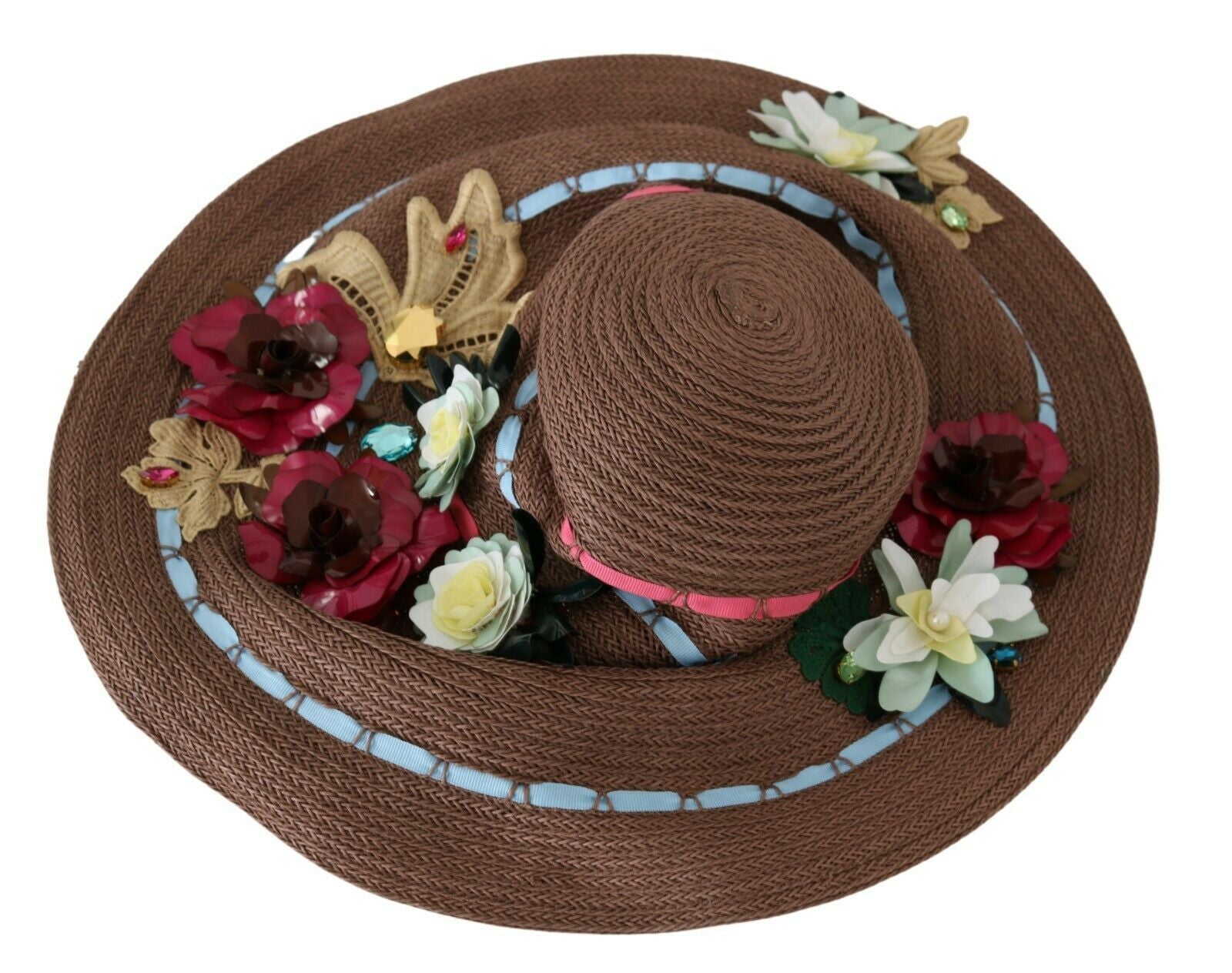Dolce & Gabbana Brown Knitted Straw Floral Hat Dolce & Gabbana
