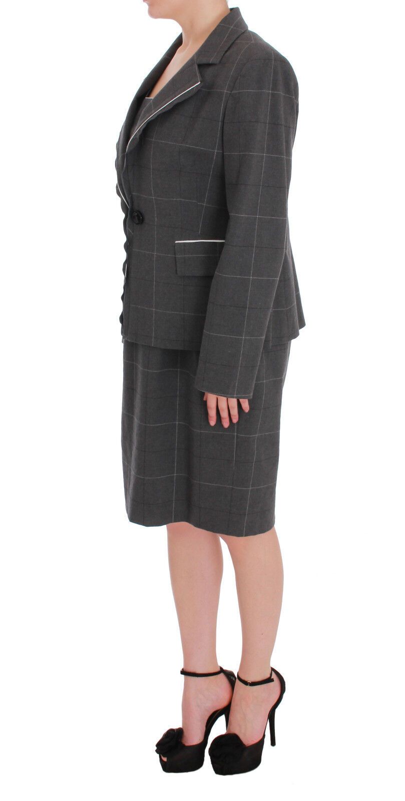 BENCIVENGA Gray Checkered Cotton Blazer Dress Set Suit BENCIVENGA