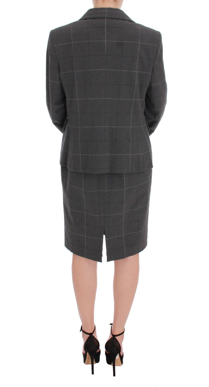 BENCIVENGA Gray Checkered Cotton Blazer Dress Set Suit BENCIVENGA