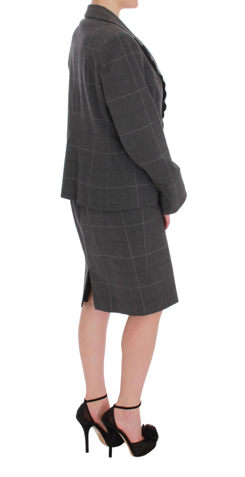 BENCIVENGA Gray Checkered Cotton Blazer Dress Set Suit BENCIVENGA