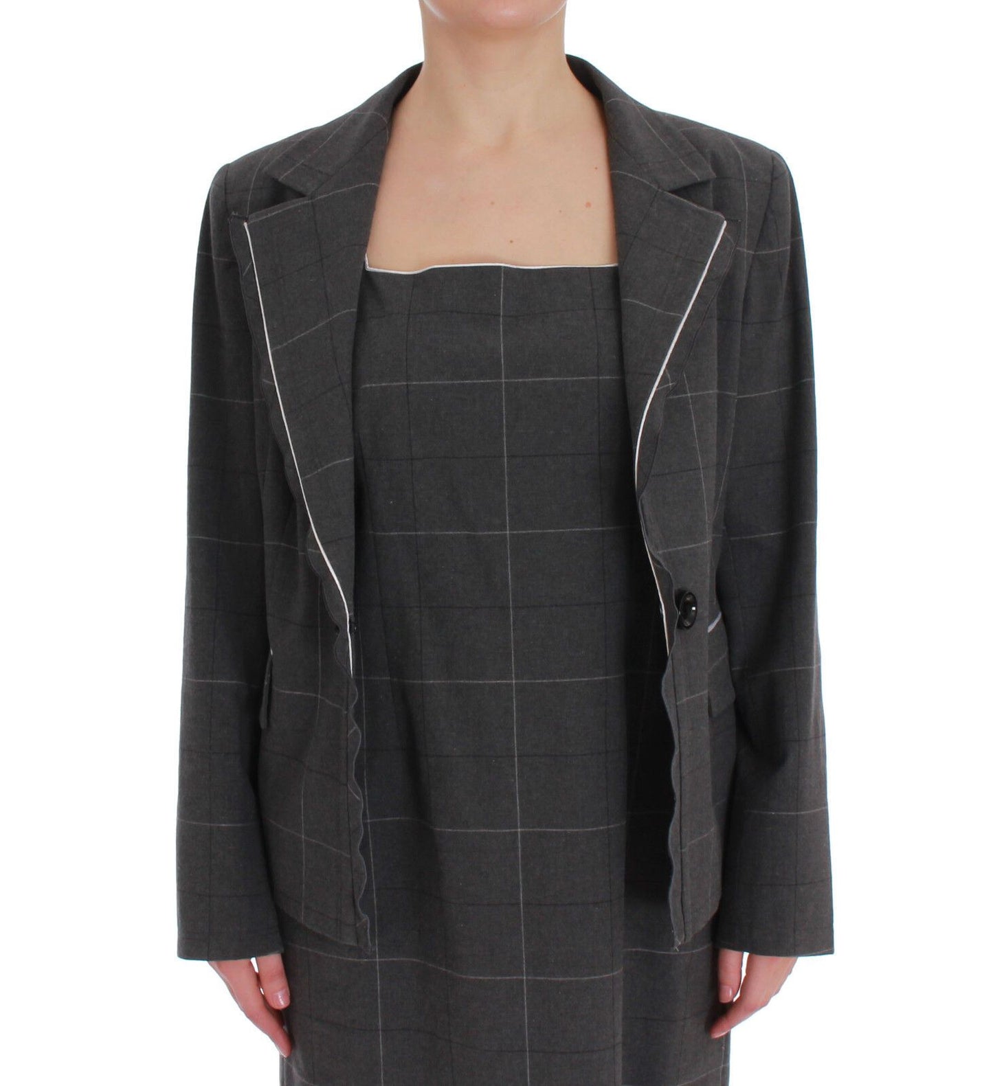 BENCIVENGA Gray Checkered Cotton Blazer Dress Set Suit BENCIVENGA