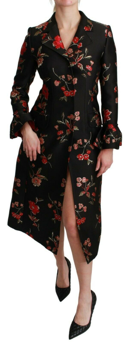 Dolce & Gabbana Black Floral Embroidered Jacket Coat Dolce & Gabbana