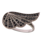 Nialaya Silver Womens Black CZ Rhodium 925 Ring