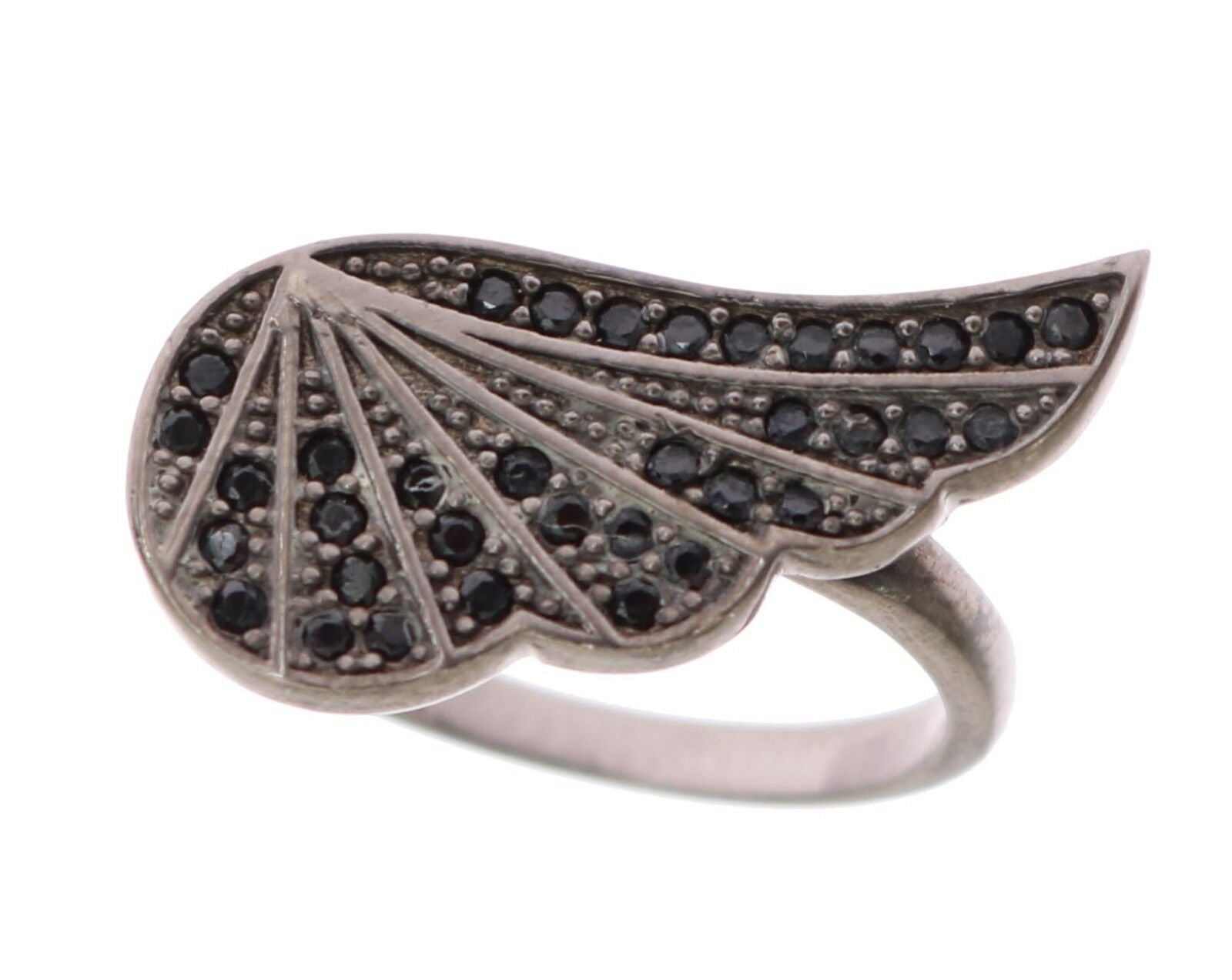 Nialaya Silver Womens Black CZ Rhodium 925 Ring Nialaya