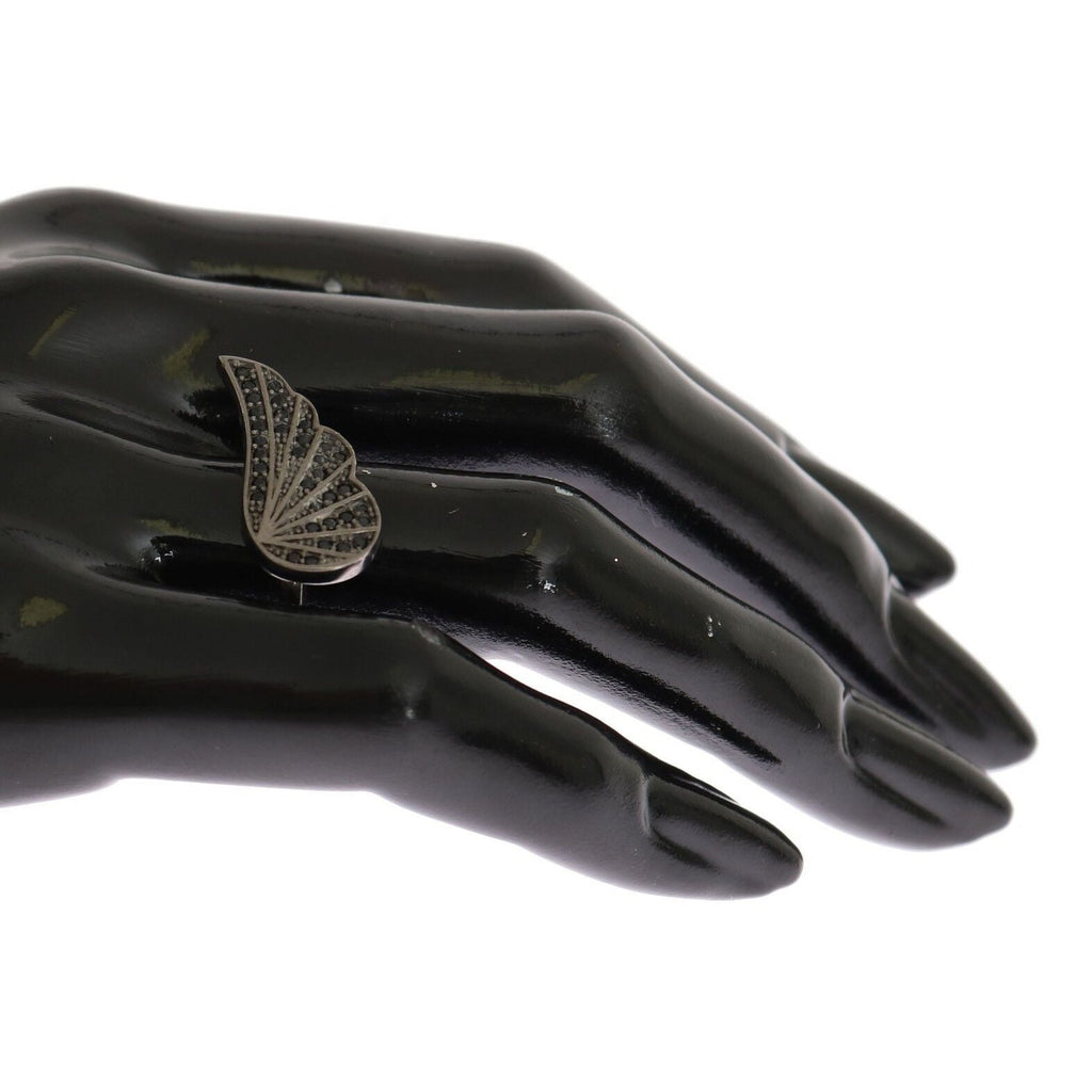 Nialaya Silver Womens Black CZ Rhodium 925 Ring