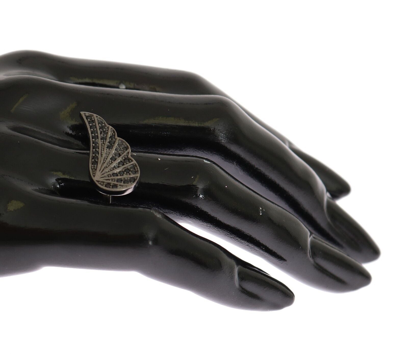 Nialaya Silver Womens Black CZ Rhodium 925 Ring Nialaya