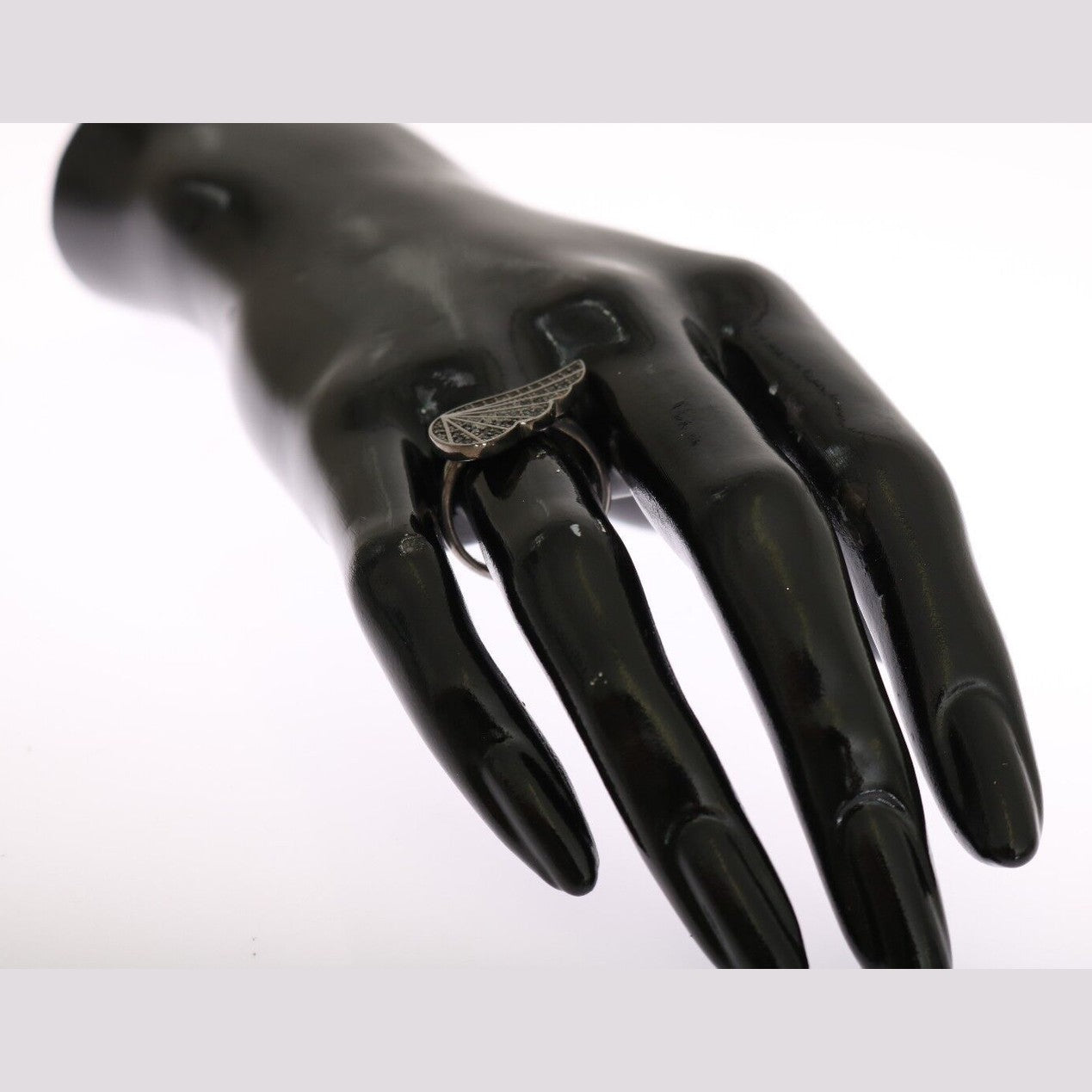 Nialaya Silver Womens Black CZ Rhodium 925 Ring