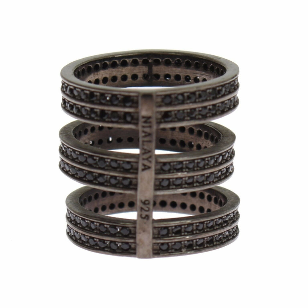 Nialaya Black CZ Rhodium 925 Silver Ring