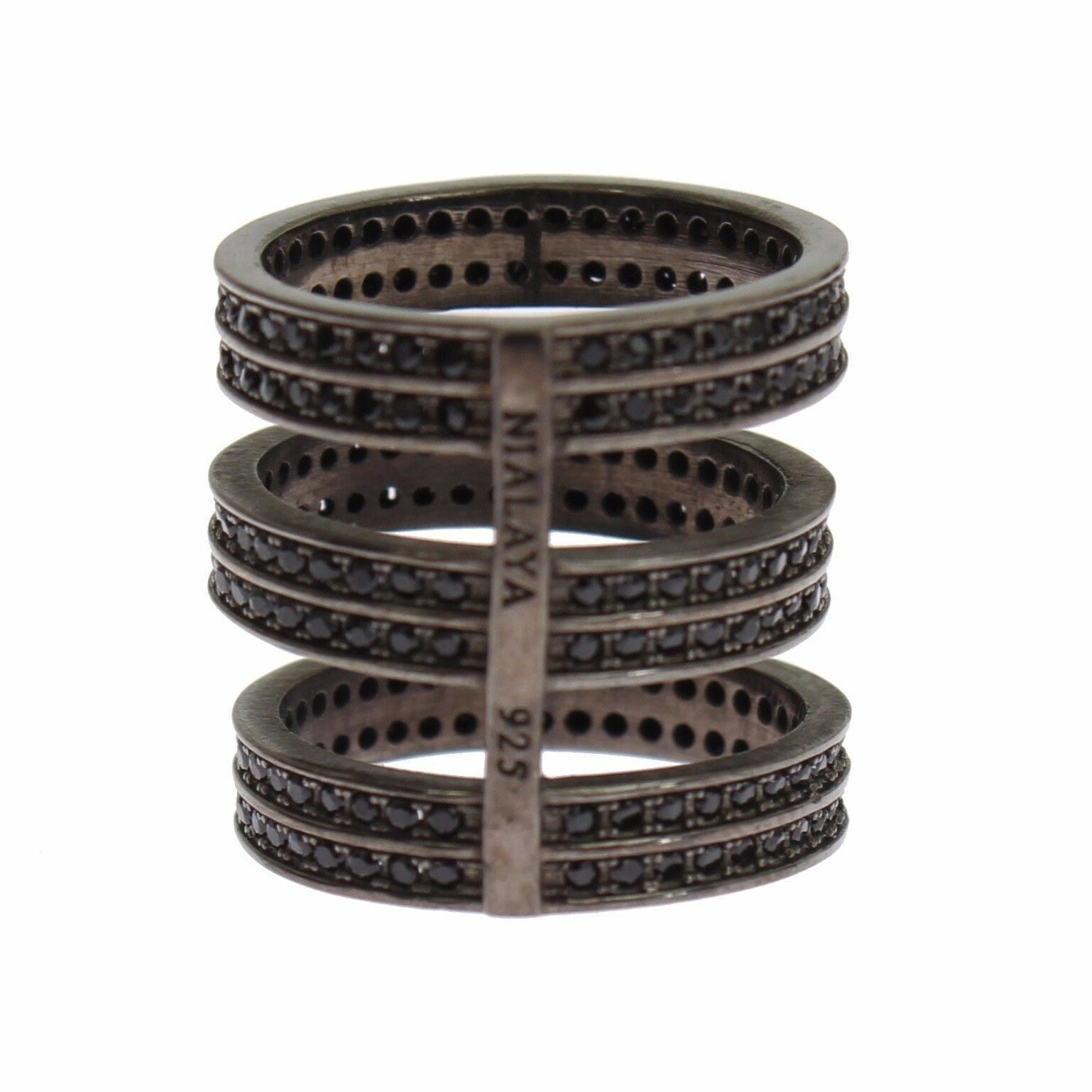 Nialaya Black CZ Rhodium 925 Silver Ring
