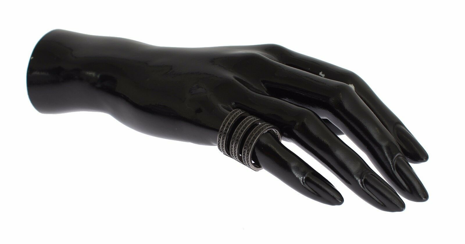 Nialaya Black CZ Rhodium 925 Silver Ring Nialaya