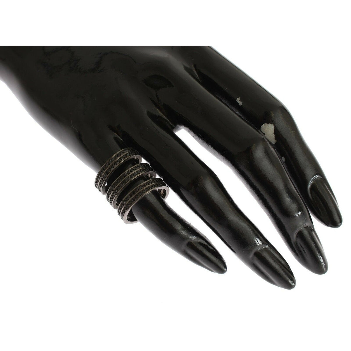 Nialaya Black CZ Rhodium 925 Silver Ring
