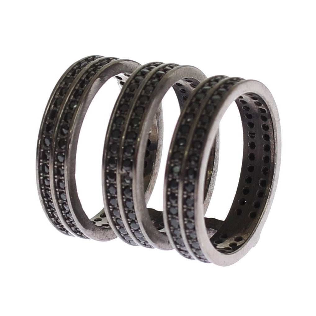 Nialaya Black CZ Rhodium 925 Silver Ring