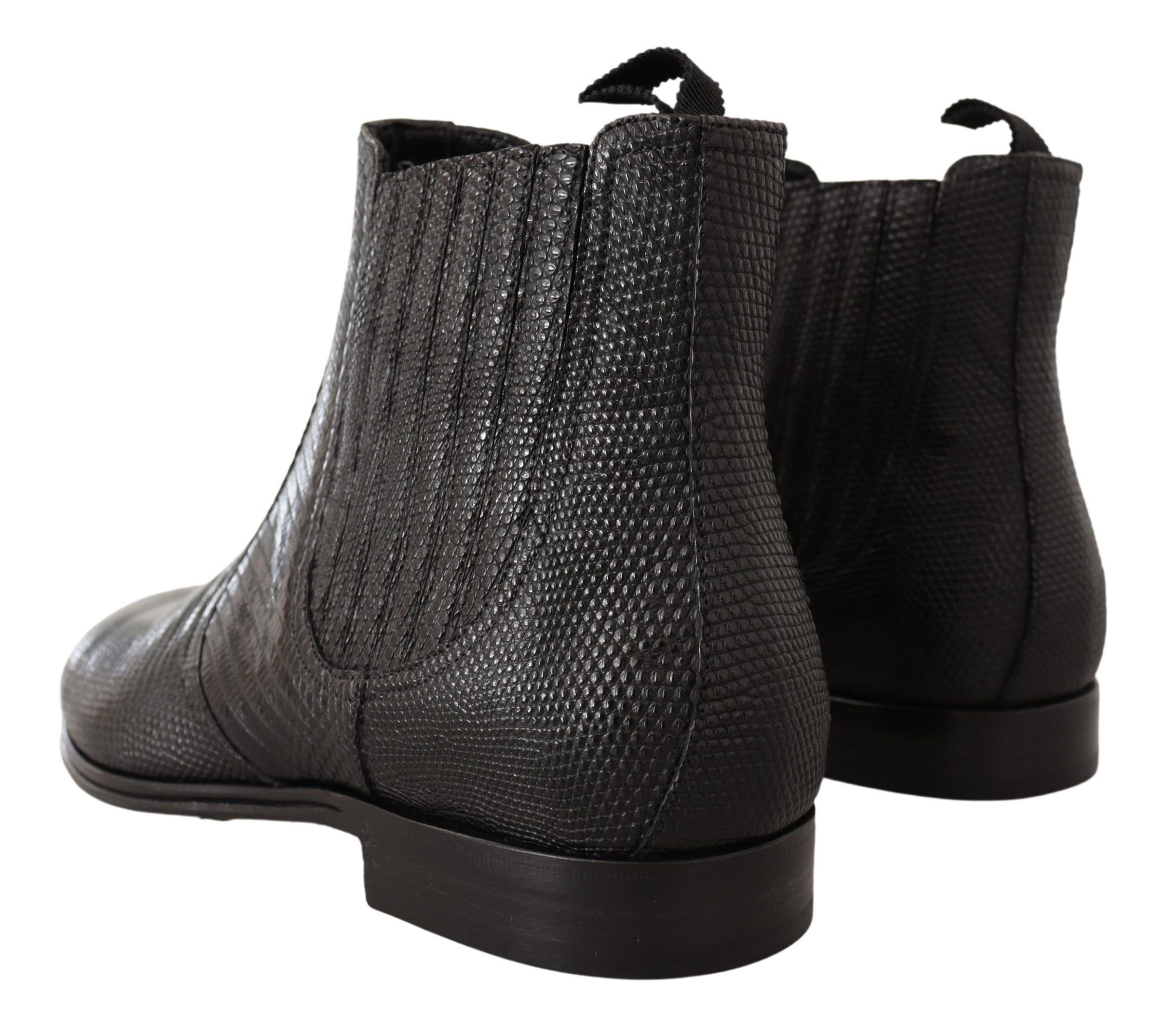 Dolce & Gabbana Black Leather Lizard Skin Ankle Boots Dolce & Gabbana