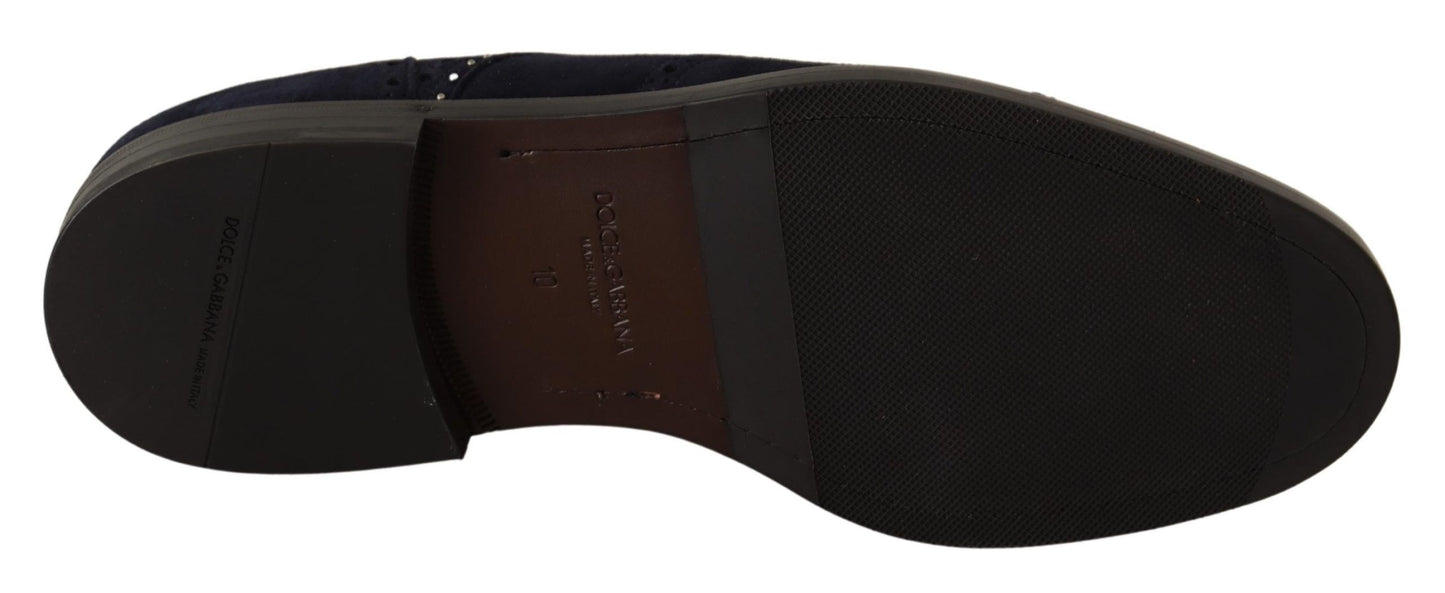 Dolce & Gabbana Blue Suede Leather Derby Studded Shoes Dolce & Gabbana