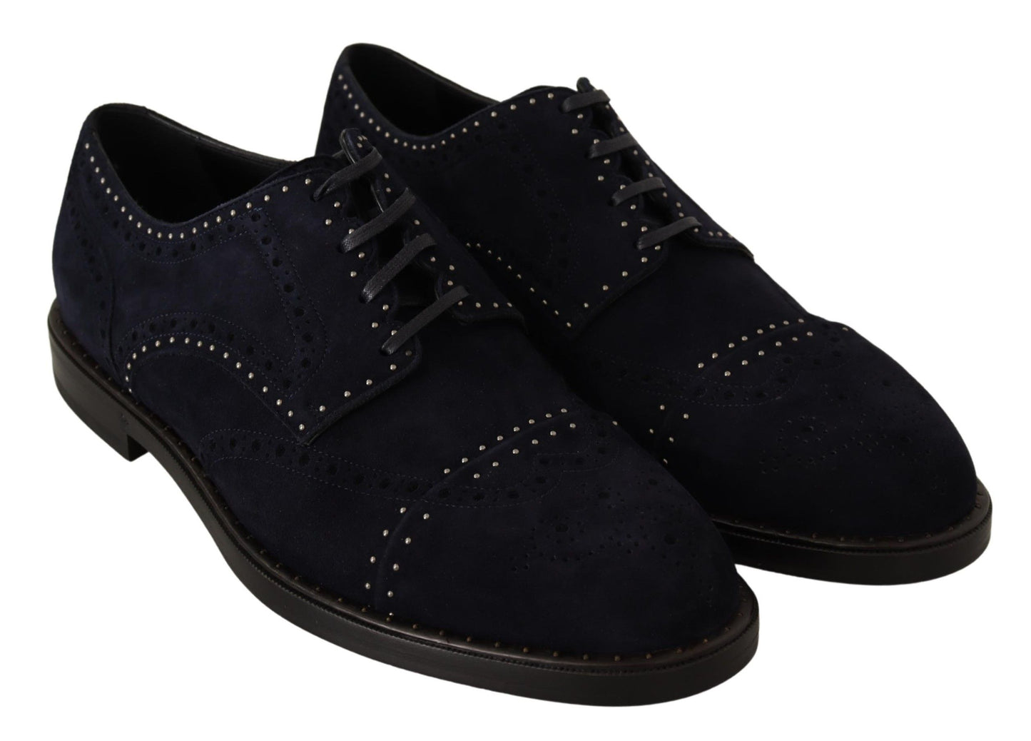 Dolce & Gabbana Blue Suede Leather Derby Studded Shoes Dolce & Gabbana
