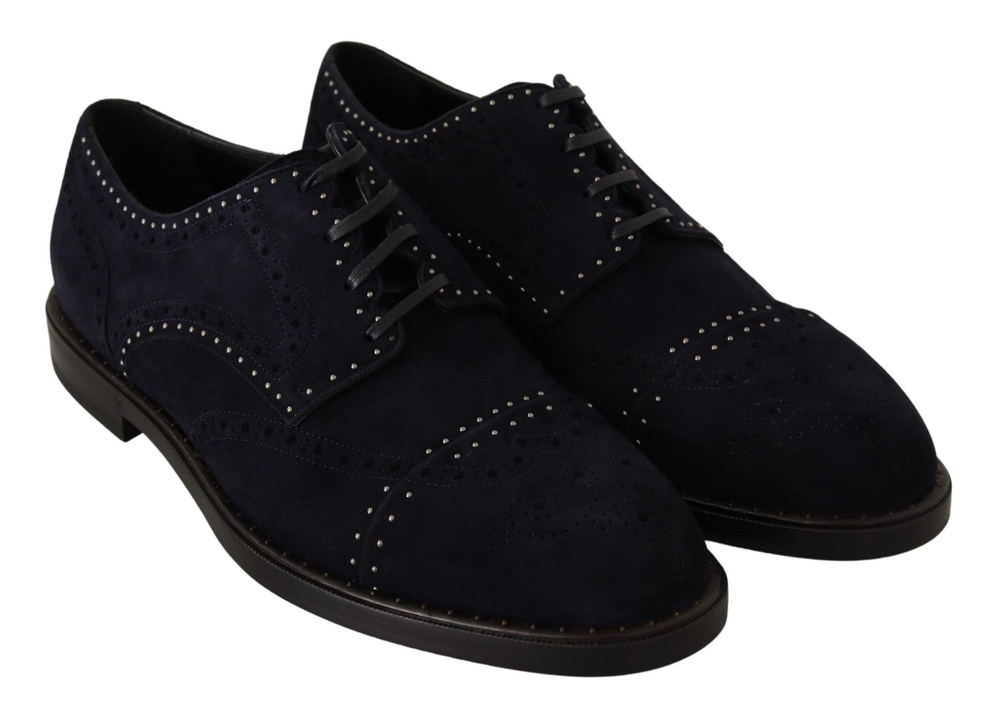 Dolce & Gabbana Blue Suede Leather Derby Studded Shoes Dolce & Gabbana