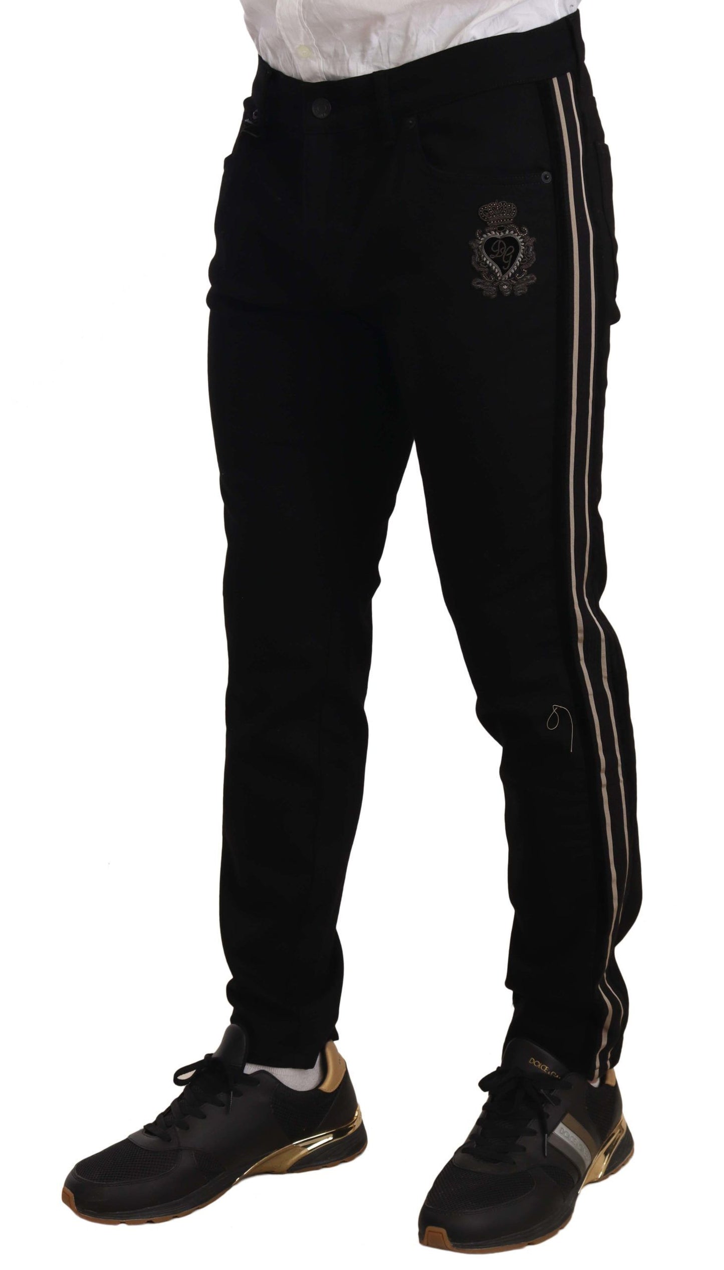 Dolce & Gabbana Black Skinny Fit Denim Side Band Jeans Pant Dolce & Gabbana