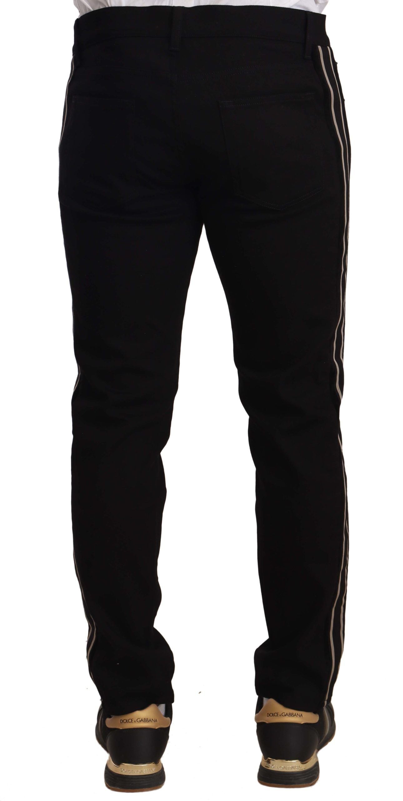 Dolce & Gabbana Black Skinny Fit Denim Side Band Jeans Pant Dolce & Gabbana