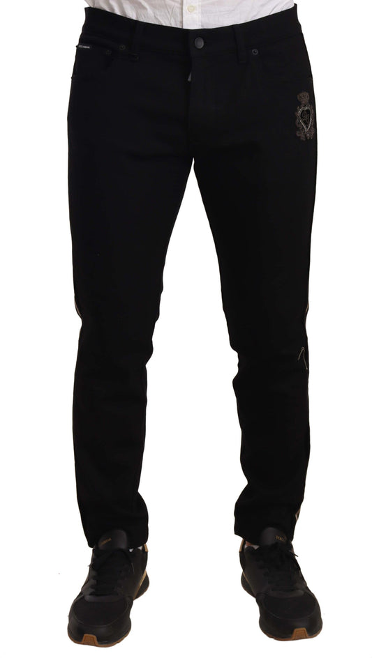 Dolce & Gabbana Black Skinny Fit Denim Side Band Jeans Pant Dolce & Gabbana
