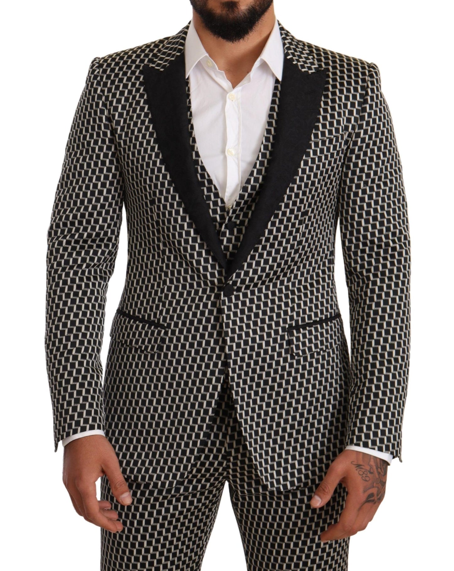 Dolce & Gabbana Black White Check 3 Piece Set MARTINI Suit Dolce & Gabbana