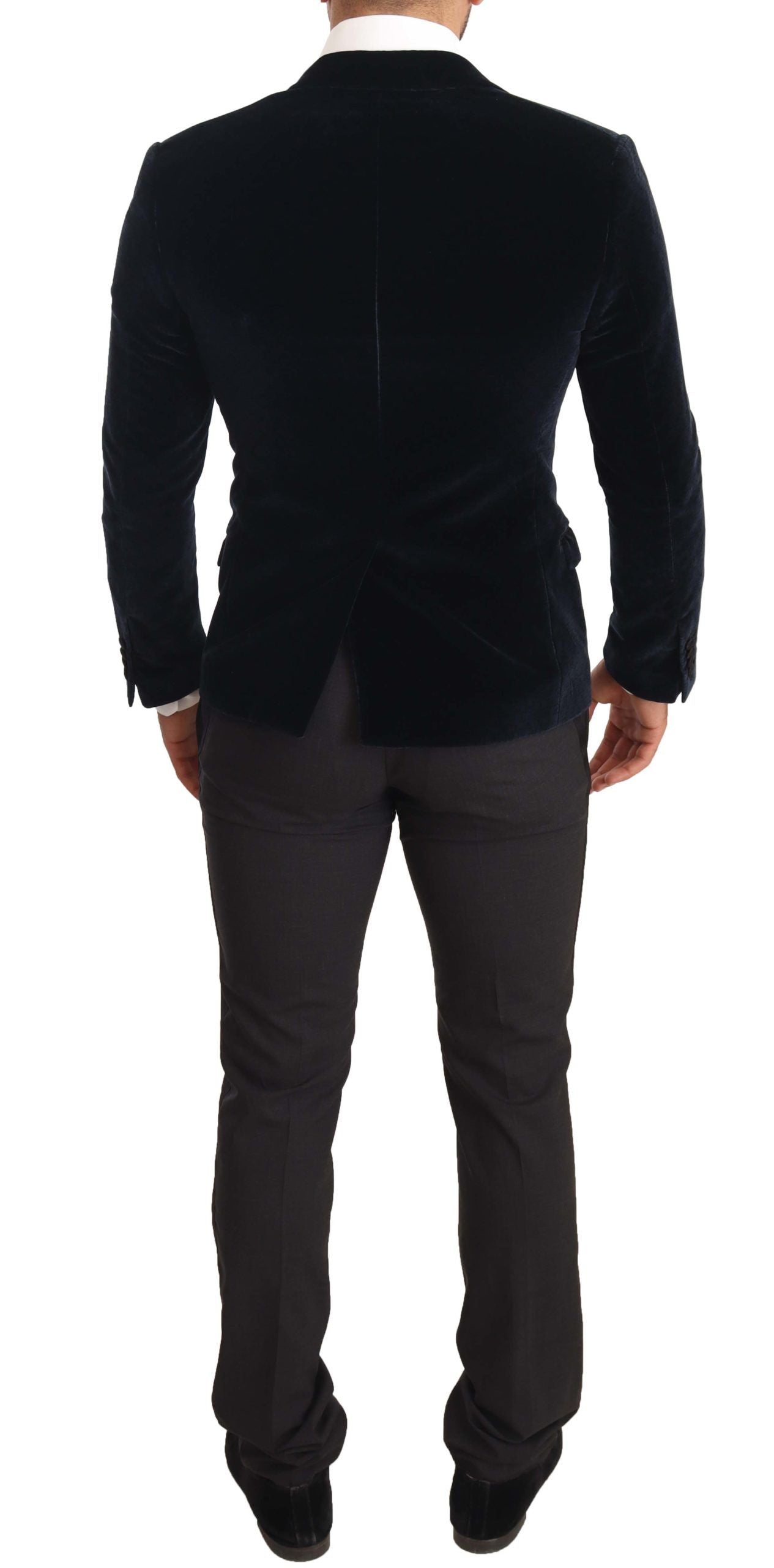 Dolce & Gabbana Blue Velvet Cotton Slim Fit Smoking Suit Dolce & Gabbana