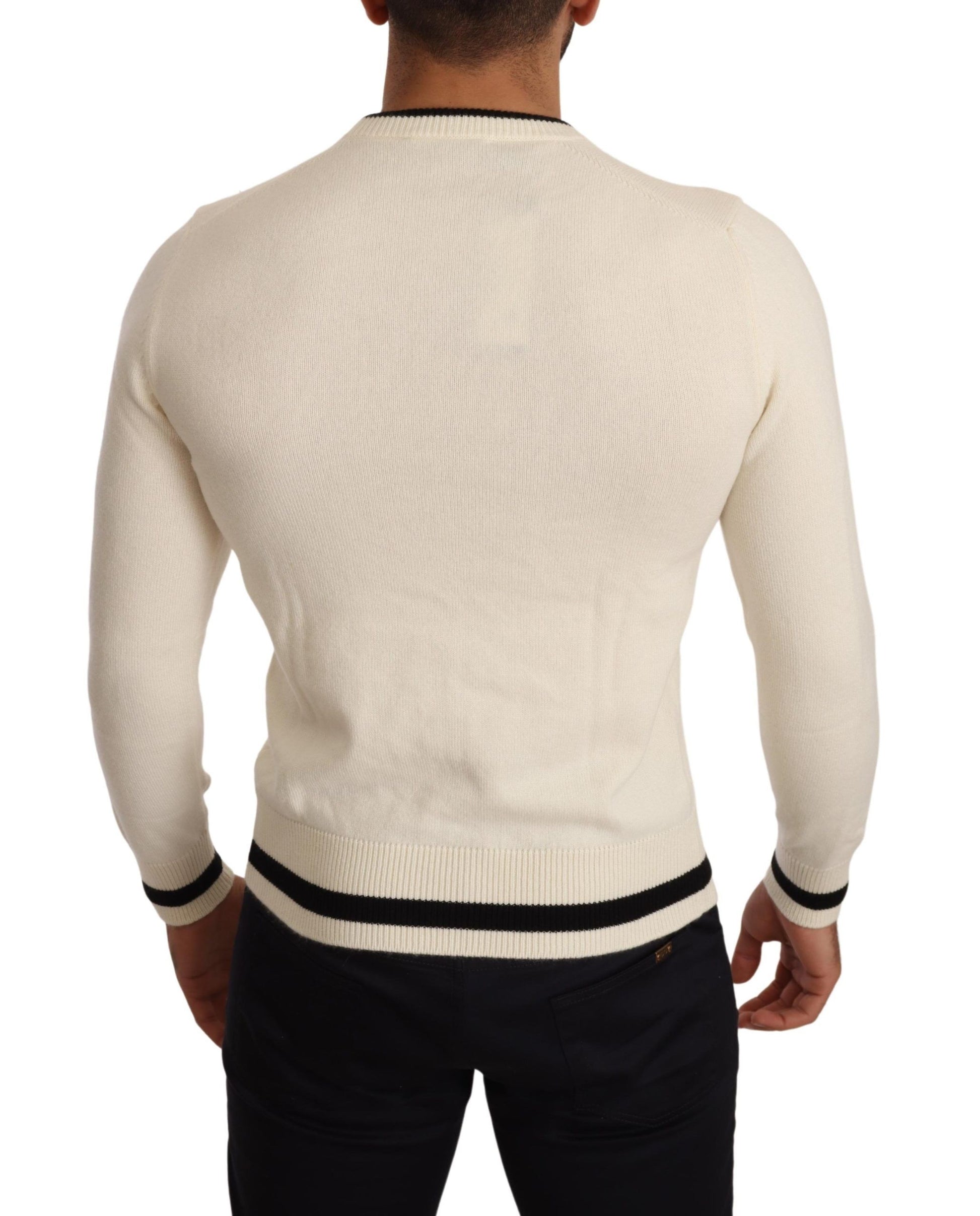 Dolce & Gabbana White Heraldic Cashmere Pullover Sweater Dolce & Gabbana