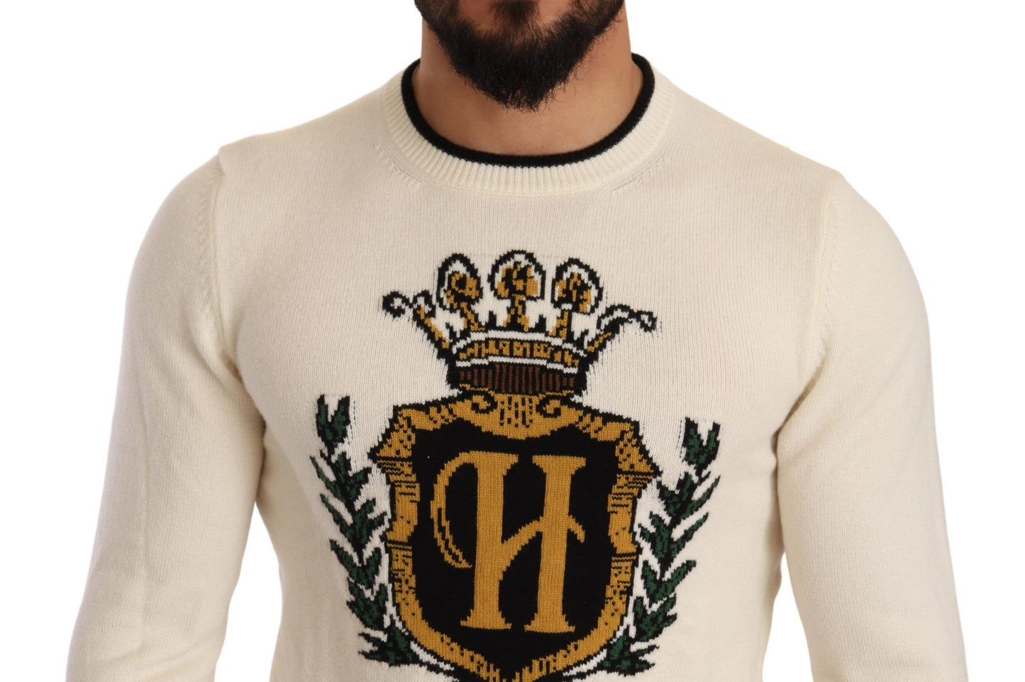Dolce & Gabbana White Heraldic Cashmere Pullover Sweater Dolce & Gabbana