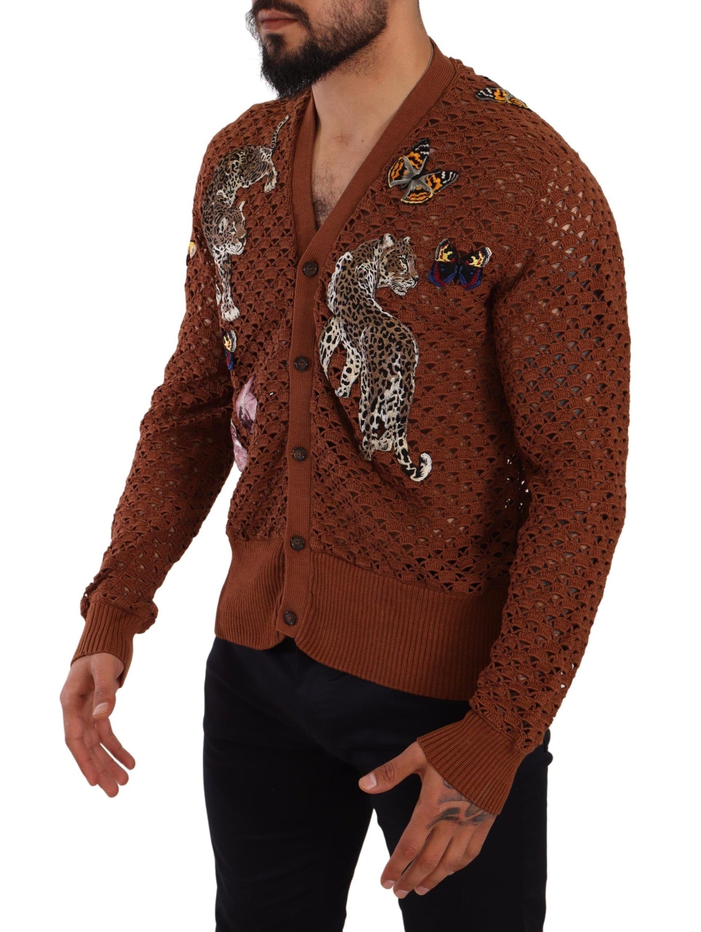 Dolce & Gabbana Brown Leopard Butterfly Cardigan Sweater Dolce & Gabbana