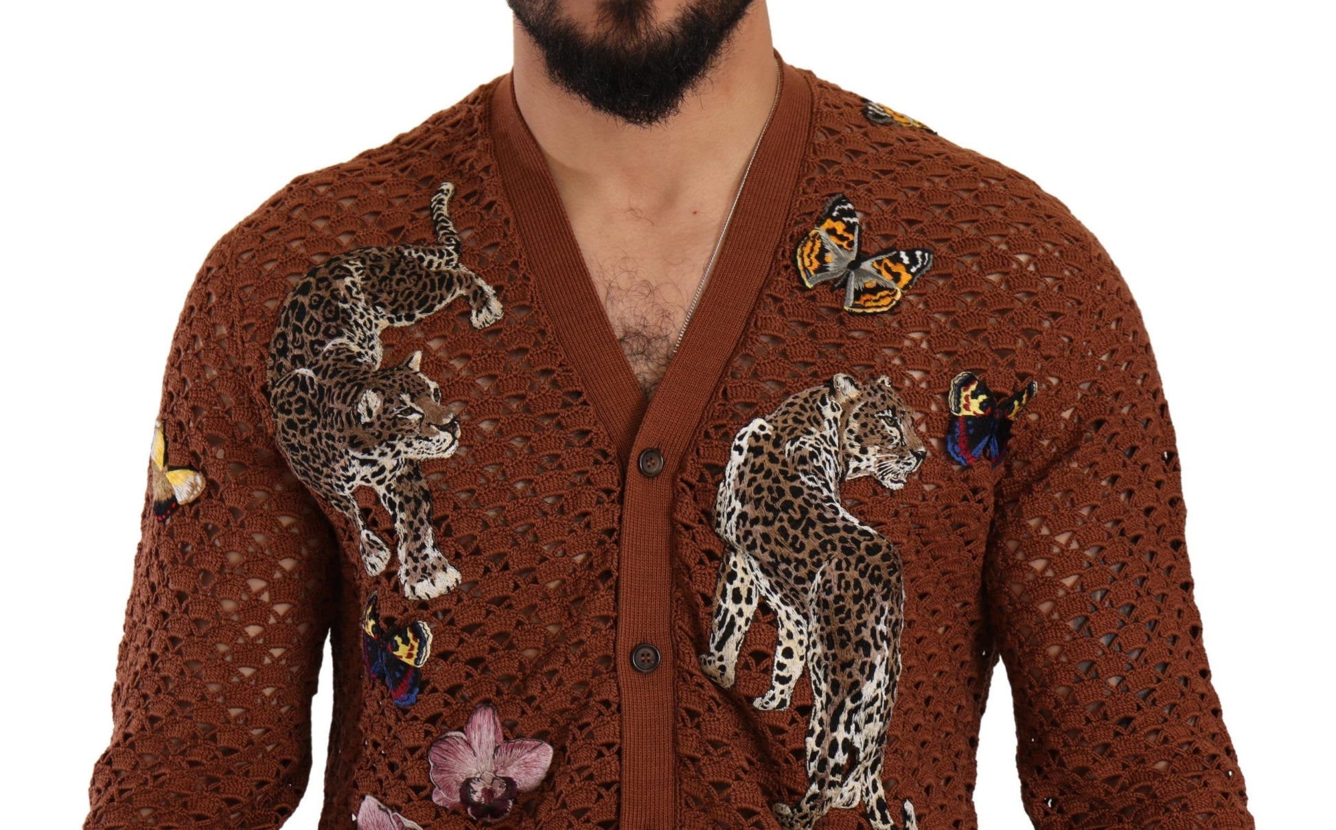 Dolce & Gabbana Brown Leopard Butterfly Cardigan Sweater Dolce & Gabbana