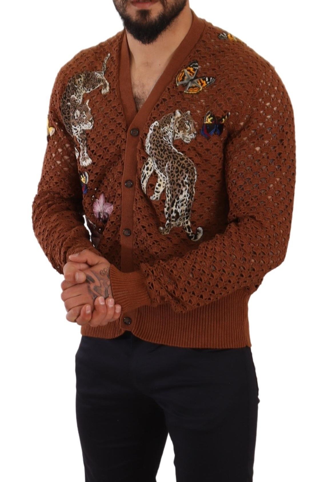 Dolce & Gabbana Brown Leopard Butterfly Cardigan Sweater Dolce & Gabbana