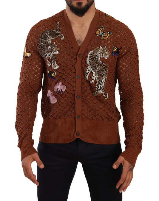 Dolce & Gabbana Brown Leopard Butterfly Cardigan Sweater Dolce & Gabbana